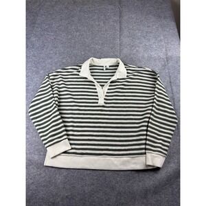 Cato Women's XL Ribbed Striped Green Cream Pullover Sweater Cozy Athleisure